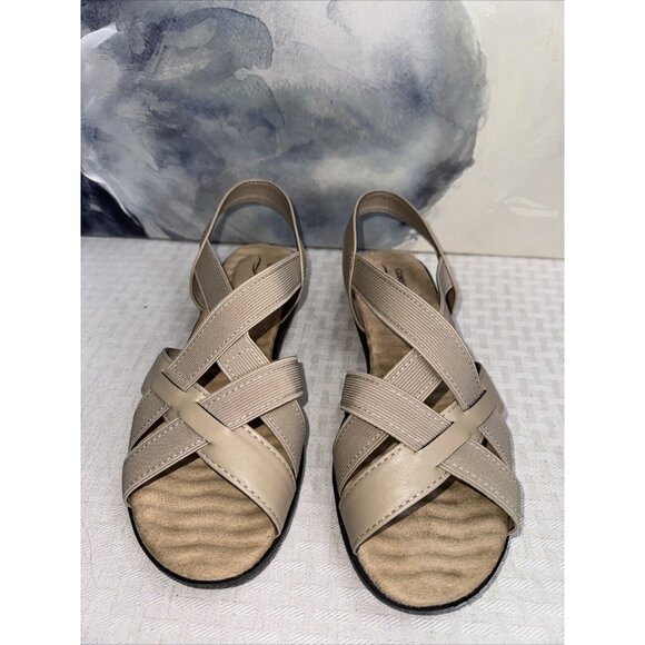 Easy Street Comfort Wave Janice Size 9 W Womens Slip On Sandal Natural Gore - Picture 2 of 11